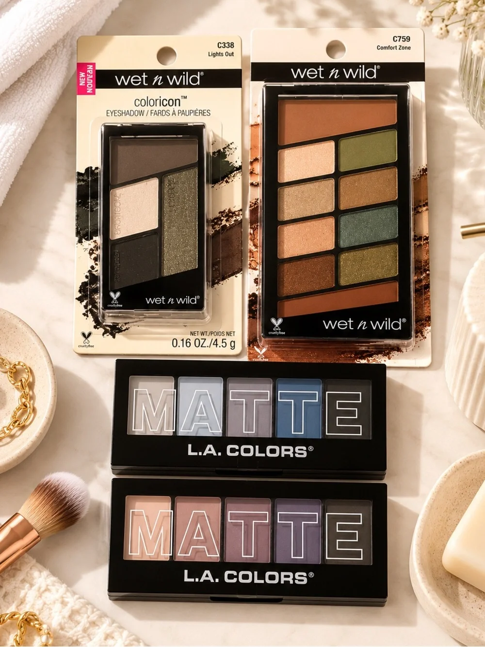 4 bundle set Wet n wild Matte Eyeshadow Palettes - Neutral, Blue, Purple Green